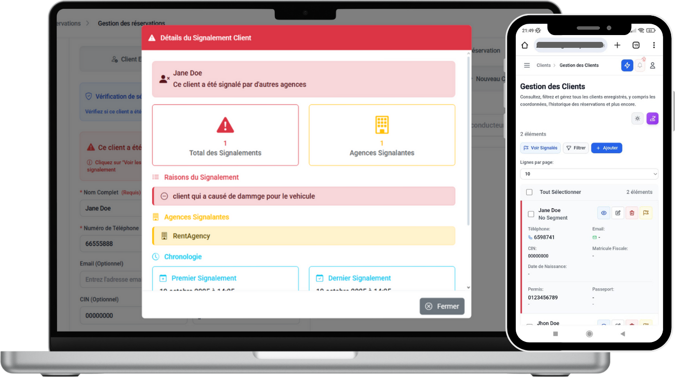 Allo-Auto Manager Bad Client Detection System - Real Interface Screenshot