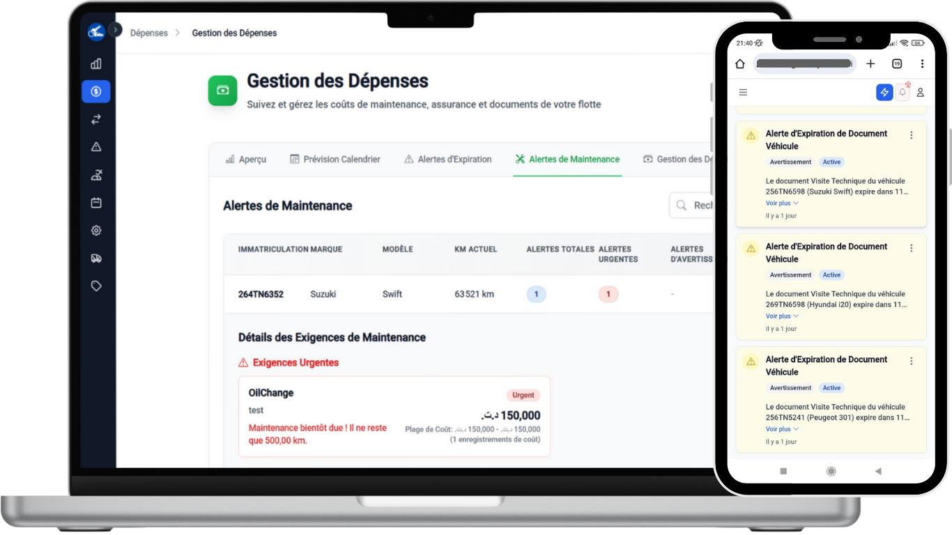 Allo-Auto Manager Maintenance Alerts System - Real Interface Screenshot